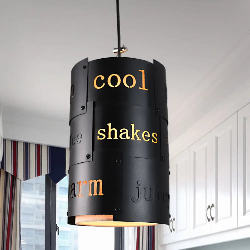 Mini Spliced Column Beer Bar Hanging Lamp - Artistic Metallic Single Black Ceiling Pendant With