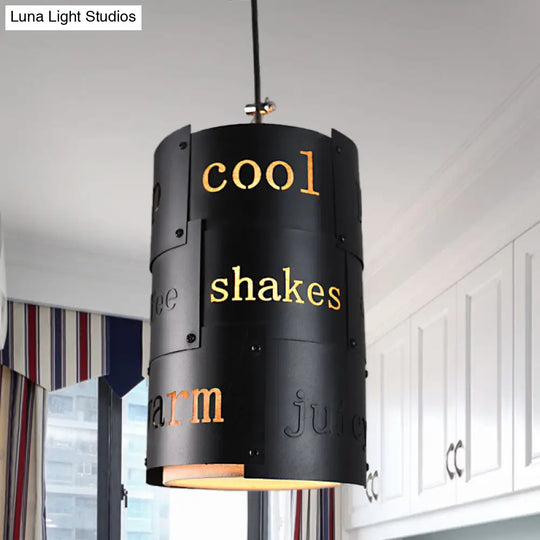 Mini Spliced Column Beer Bar Hanging Lamp - Artistic Metallic Single Black Ceiling Pendant With