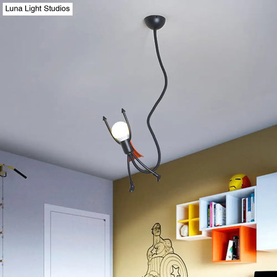 Mini Superhero Suspension Pendant Light With Cartoon Design For Kids Bedroom In Black