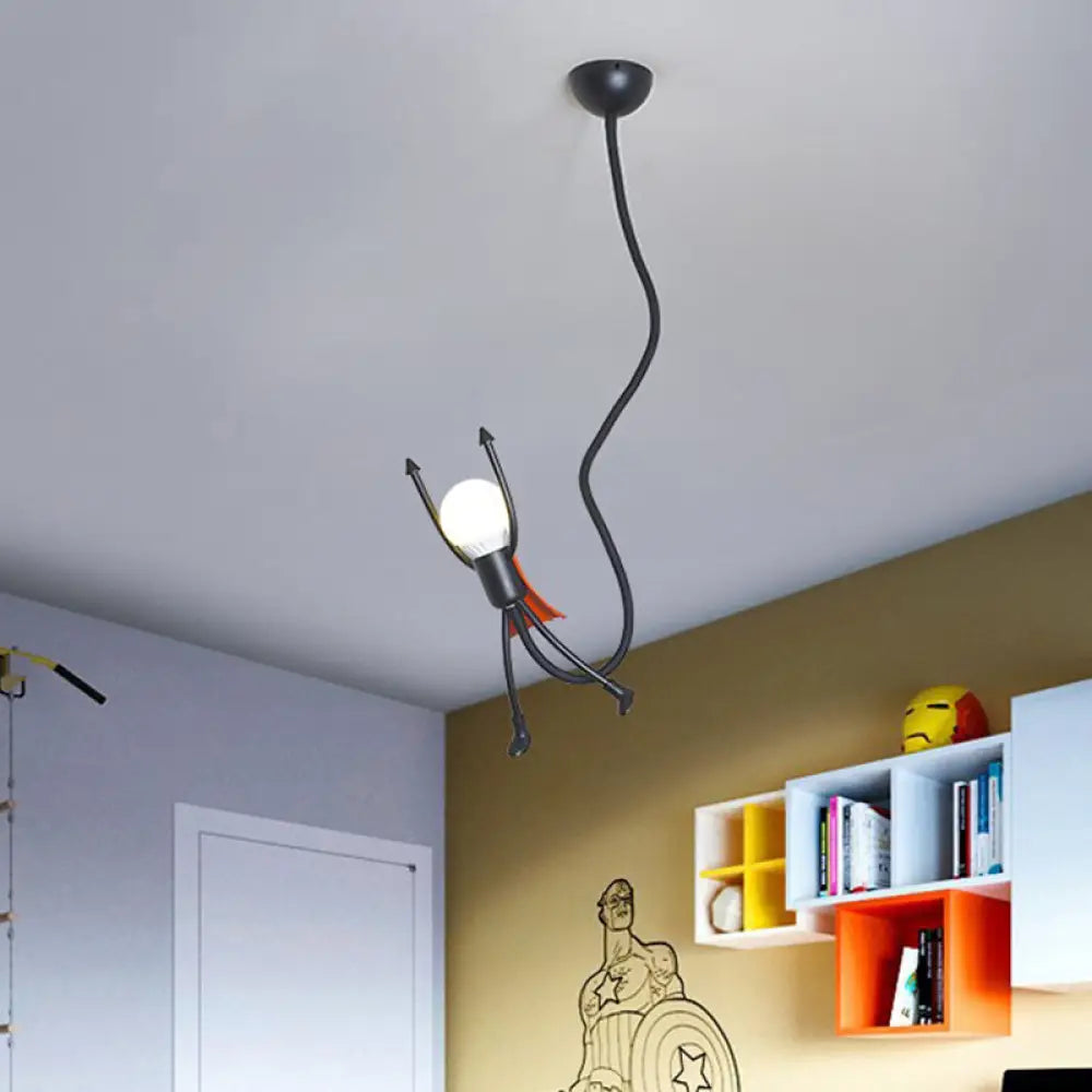 Mini Superhero Suspension Pendant Light With Cartoon Design For Kids Bedroom In Black