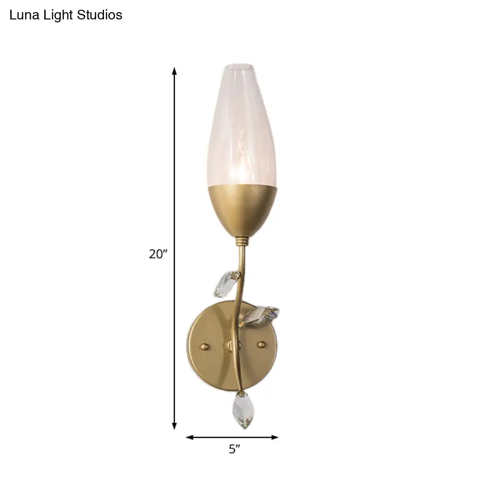 Mini Wall Sconce Light With Crystal Leaf Design - Modern Metallic Gold Finish Ideal For Bedroom