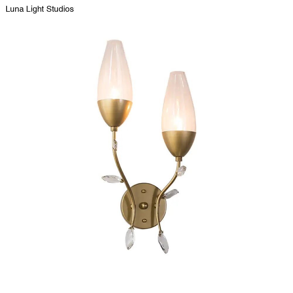 Mini Wall Sconce Light With Crystal Leaf Design - Modern Metallic Gold Finish Ideal For Bedroom