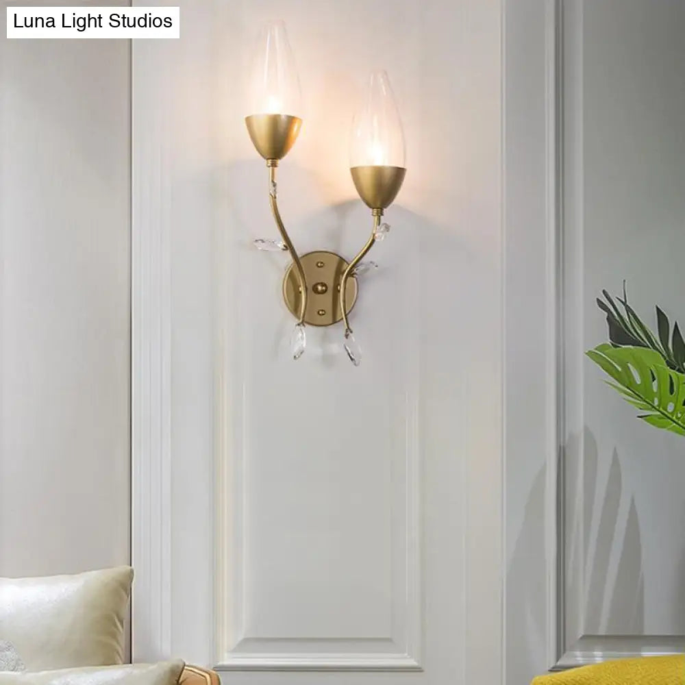 Mini Wall Sconce Light With Crystal Leaf Design - Modern Metallic Gold Finish Ideal For Bedroom