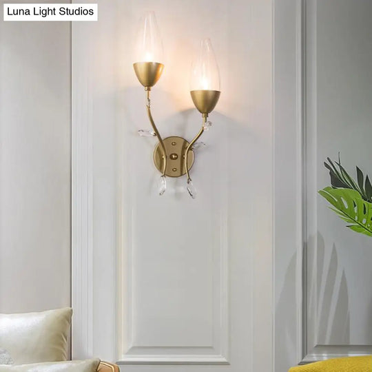 Mini Wall Sconce Light With Crystal Leaf Design - Modern Metallic Gold Finish Ideal For Bedroom