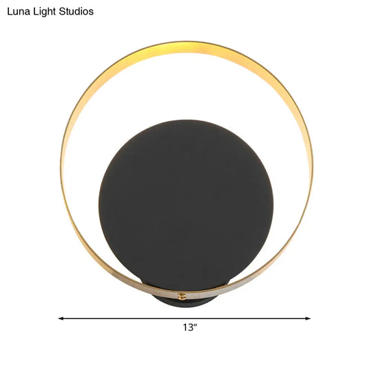 Minimal Acrylic Led Bedroom Sconce: Circular Wall Mount Light In Black With Pull Chain