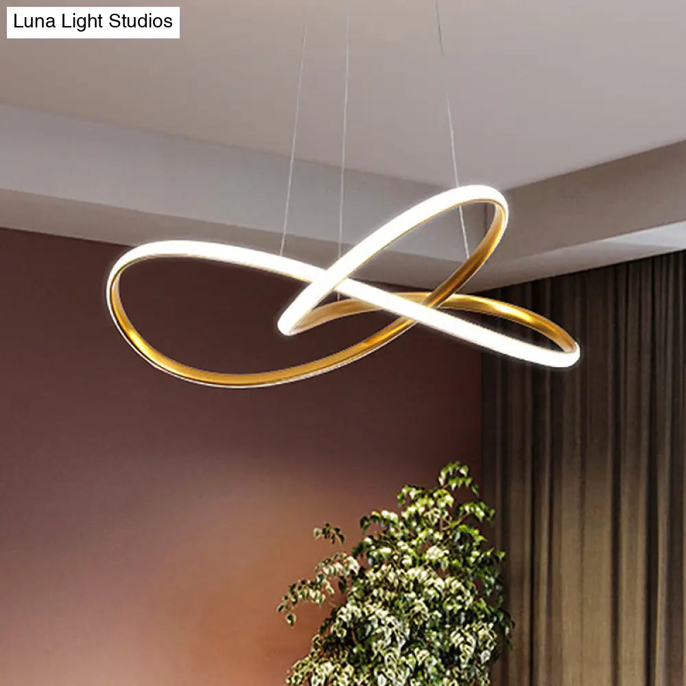 Minimal Acrylic Led Chandelier - Curved Dining Table Suspension Lamp In Black/White/Gold 19.5/23.5