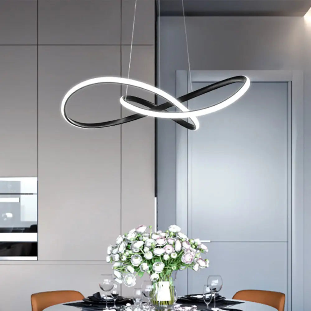 Minimal Acrylic Led Chandelier - Curved Dining Table Suspension Lamp In Black/White/Gold 19.5/23.5