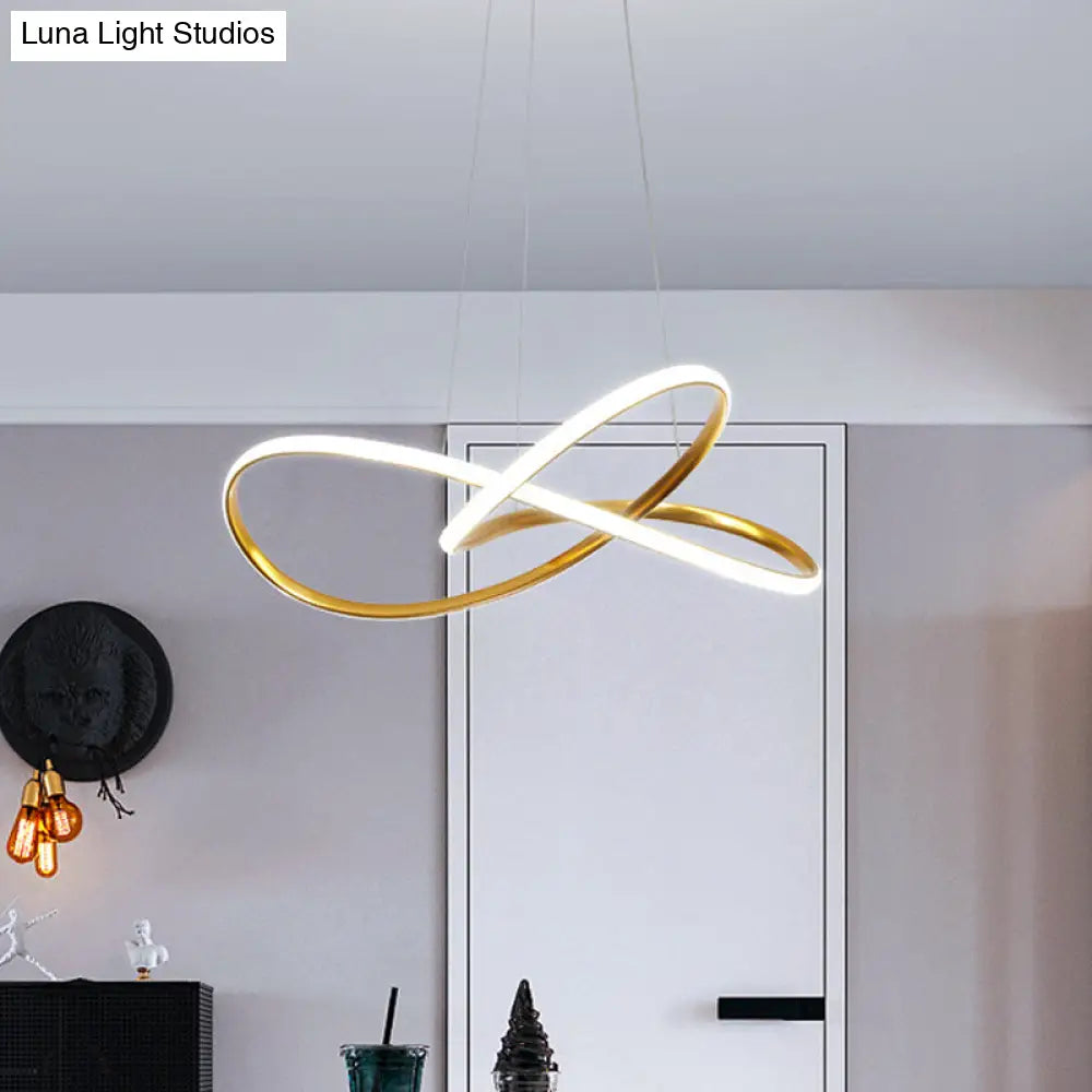 Minimal Acrylic Led Chandelier - Curved Dining Table Suspension Lamp In Black/White/Gold 19.5/23.5