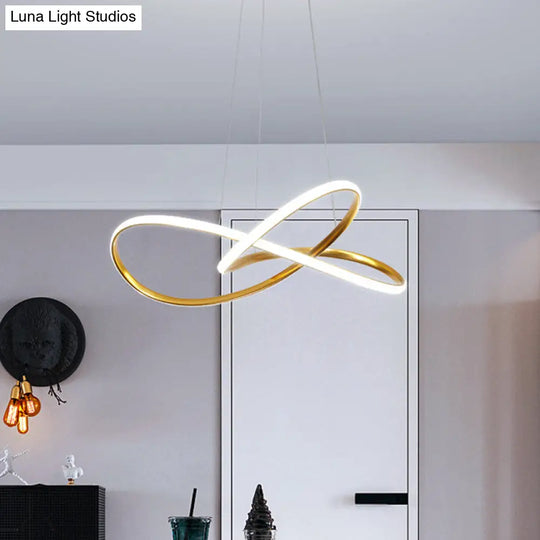 Minimal Acrylic Led Chandelier - Curved Dining Table Suspension Lamp In Black/White/Gold 19.5/23.5