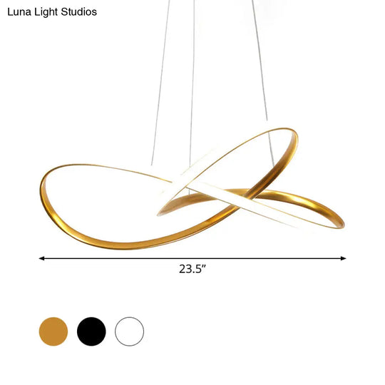 Minimal Acrylic Led Chandelier - Curved Dining Table Suspension Lamp In Black/White/Gold 19.5/23.5