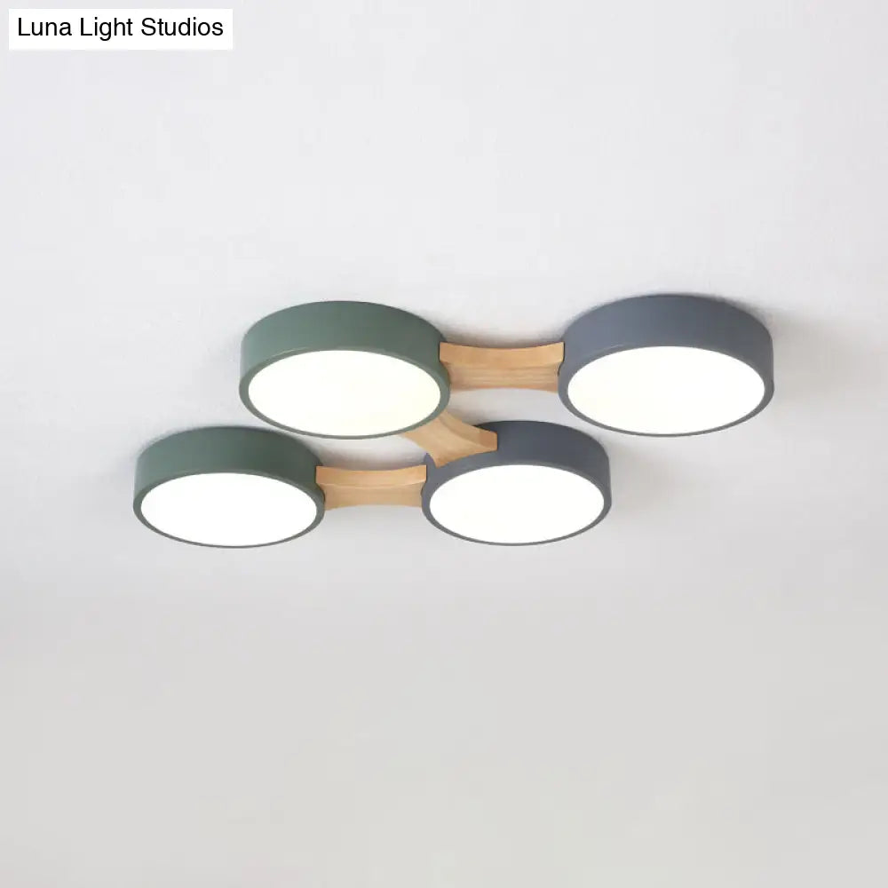 Minimal Acrylic Led Flush Mount Ceiling Light With Wood Arm