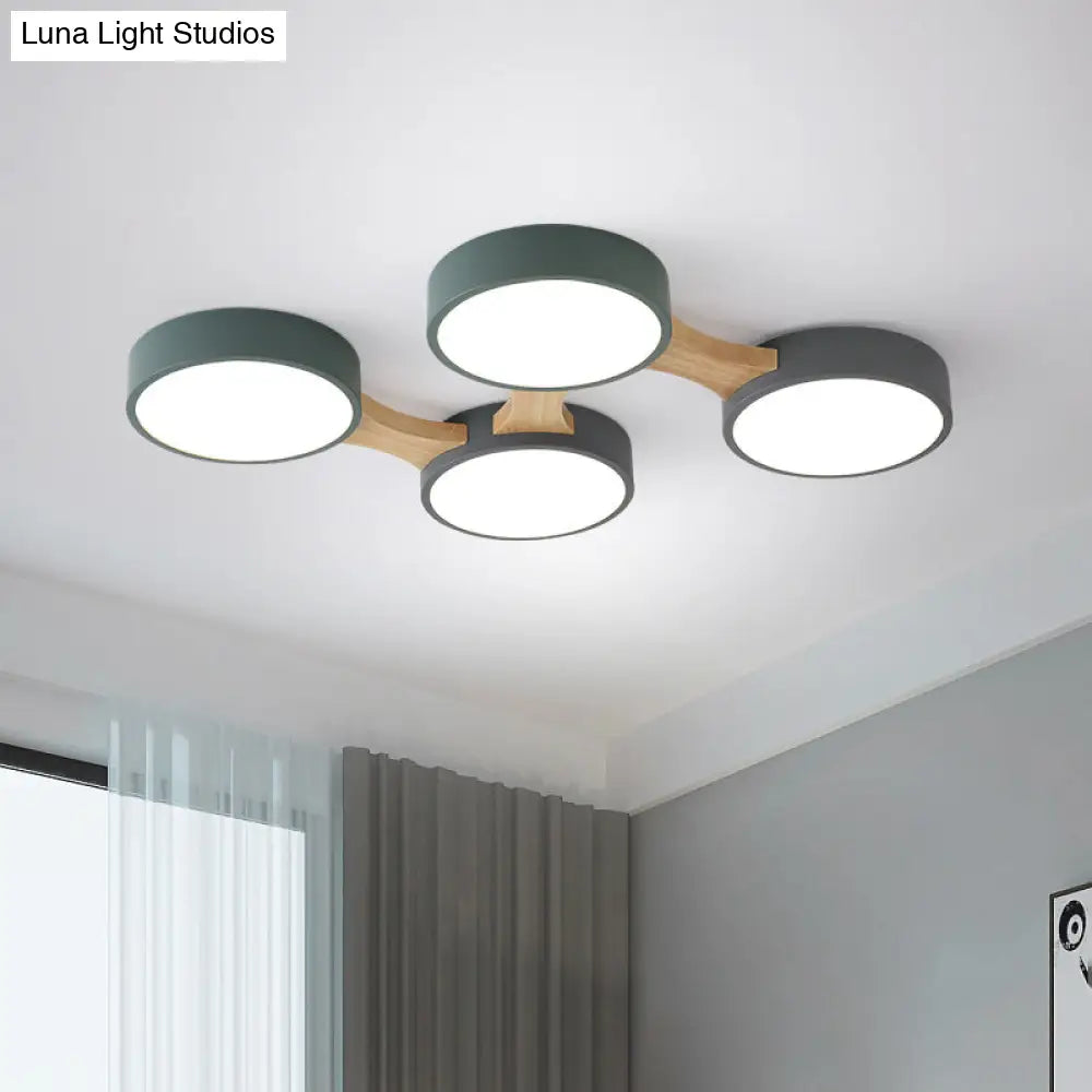 Minimal Acrylic Led Flush Mount Ceiling Light With Wood Arm