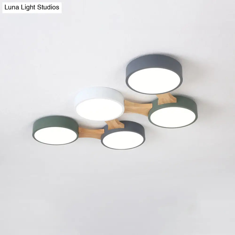 Minimal Acrylic Led Flush Mount Ceiling Light With Wood Arm