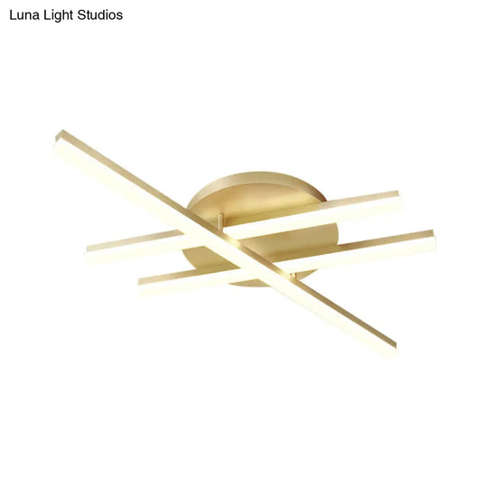 Minimal Acrylic Led Gold Linear Flush Mount Ceiling Light For Bedroom - Warm/White Lighting Fixture