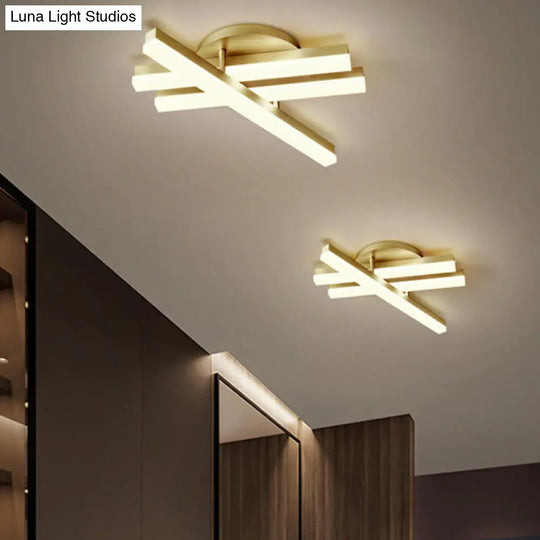 Minimal Acrylic Led Gold Linear Flush Mount Ceiling Light For Bedroom - Warm/White Lighting Fixture