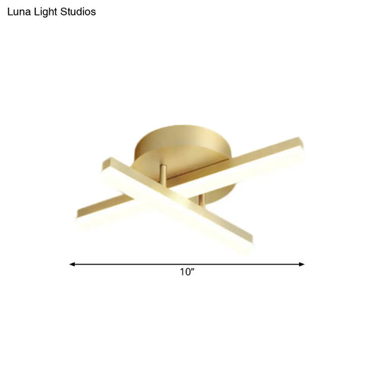 Minimal Acrylic Led Gold Linear Flush Mount Ceiling Light For Bedroom - Warm/White Lighting Fixture