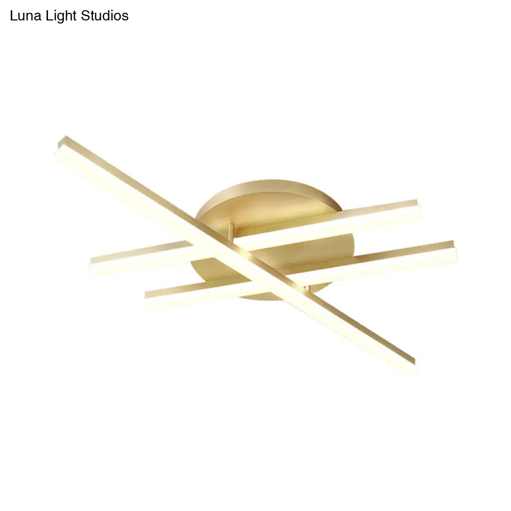 Minimal Acrylic Led Gold Linear Flush Mount Ceiling Light For Bedroom - Warm/White Lighting Fixture