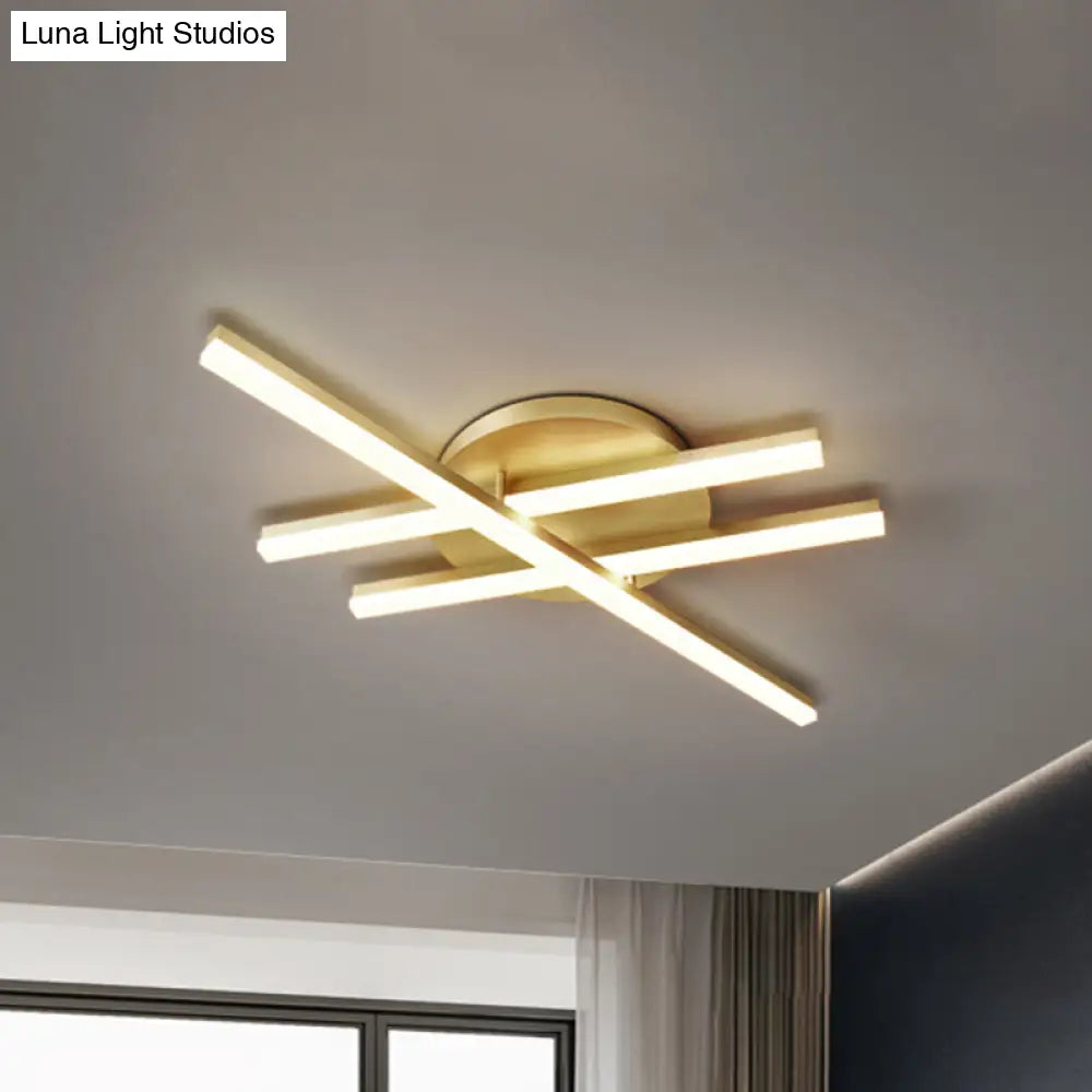 Minimal Acrylic Led Gold Linear Flush Mount Ceiling Light For Bedroom - Warm/White Lighting Fixture