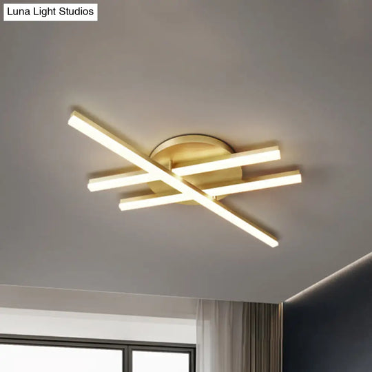 Minimal Acrylic Led Gold Linear Flush Mount Ceiling Light For Bedroom - Warm/White Lighting Fixture