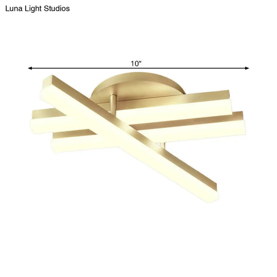 Minimal Acrylic Led Gold Linear Flush Mount Ceiling Light For Bedroom - Warm/White Lighting Fixture