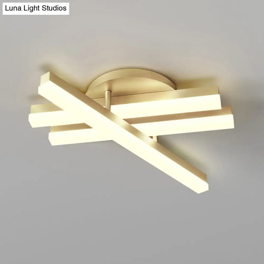 Minimal Acrylic Led Gold Linear Flush Mount Ceiling Light For Bedroom - Warm/White Lighting Fixture