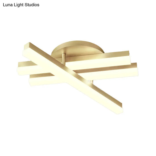 Minimal Acrylic Led Gold Linear Flush Mount Ceiling Light For Bedroom - Warm/White Lighting Fixture