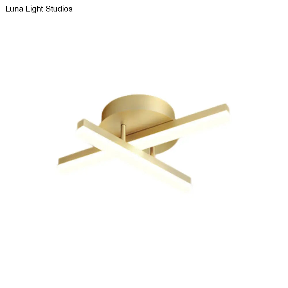 Minimal Acrylic Led Gold Linear Flush Mount Ceiling Light For Bedroom - Warm/White Lighting Fixture