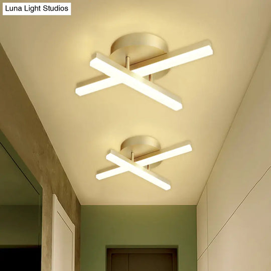 Minimal Acrylic Led Gold Linear Flush Mount Ceiling Light For Bedroom - Warm/White Lighting Fixture