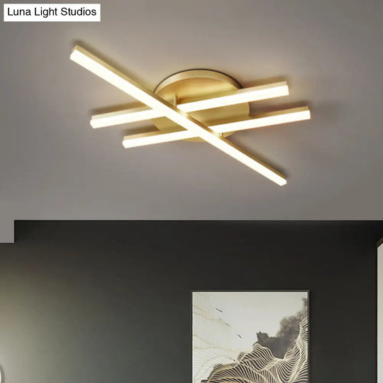 Minimal Acrylic Led Gold Linear Flush Mount Ceiling Light For Bedroom - Warm/White Lighting Fixture