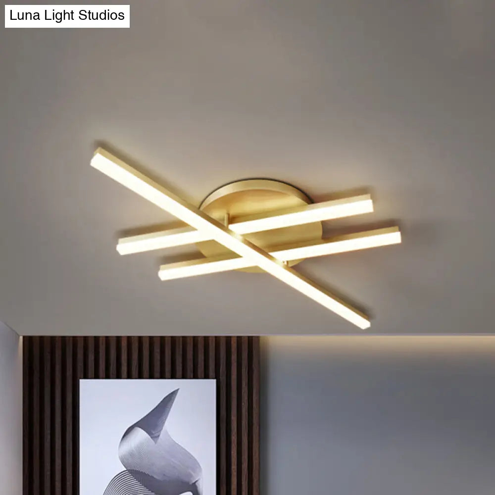 Minimal Acrylic Led Gold Linear Flush Mount Ceiling Light For Bedroom - Warm/White Lighting Fixture