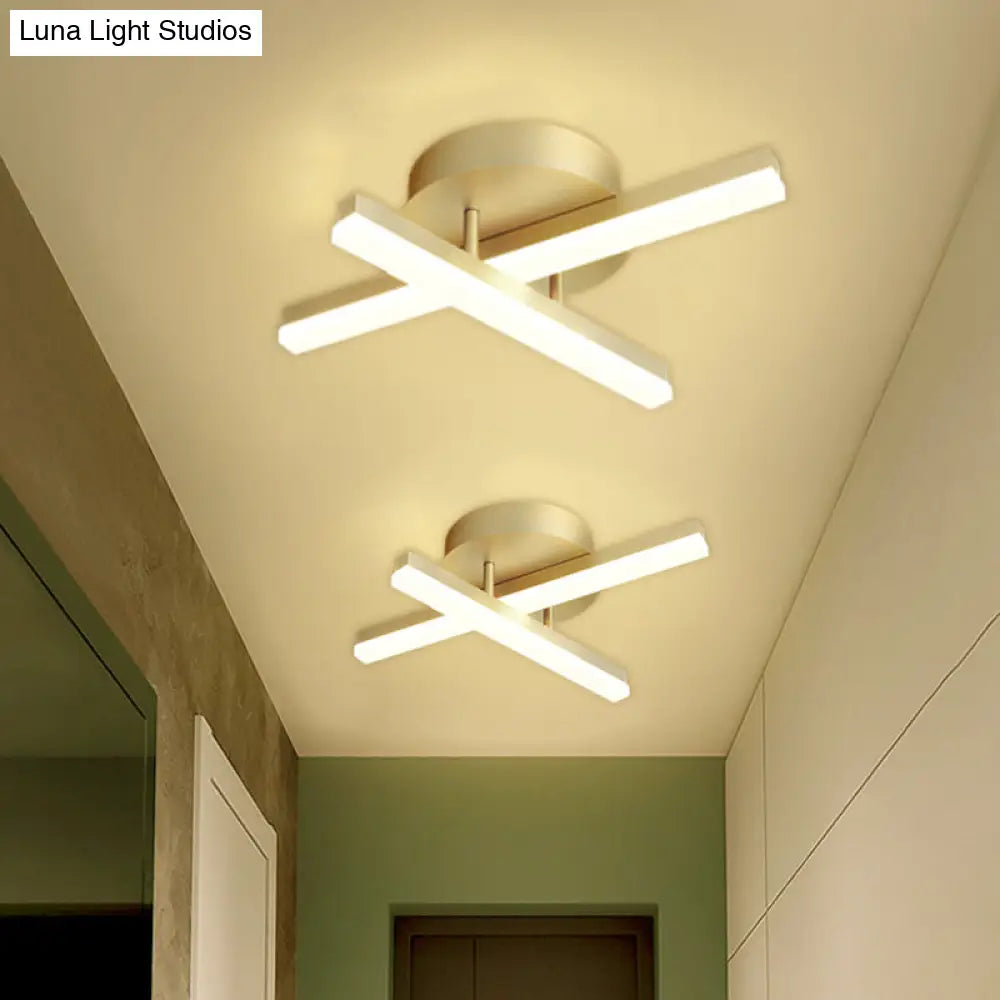 Minimal Acrylic Led Gold Linear Flush Mount Ceiling Light For Bedroom - Warm/White Lighting Fixture