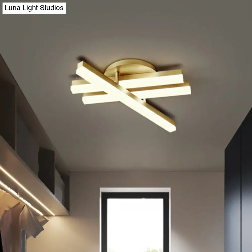 Minimal Acrylic Led Gold Linear Flush Mount Ceiling Light For Bedroom - Warm/White Lighting Fixture