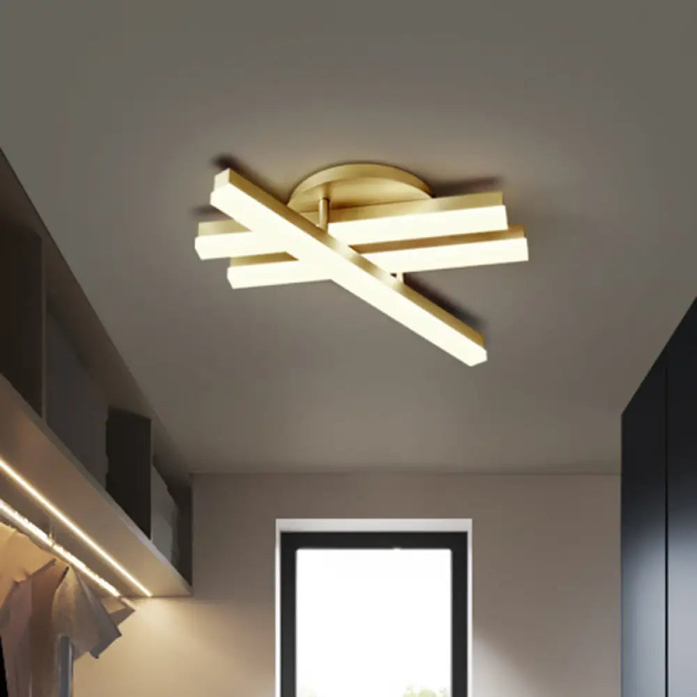 Minimal Acrylic Led Gold Linear Flush Mount Ceiling Light For Bedroom - Warm/White Lighting Fixture