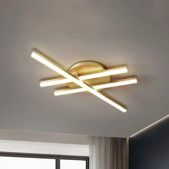 Minimal Acrylic Led Gold Linear Flush Mount Ceiling Light For Bedroom - Warm/White Lighting Fixture