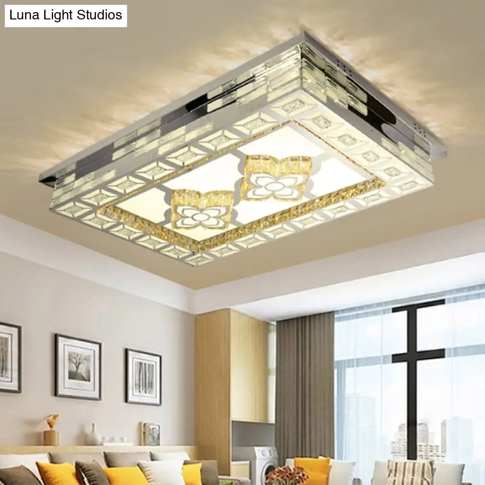 Minimal Amber Crystal Led Chrome Flush Ceiling Lamp - Rectangle Shape With Optional Patterns