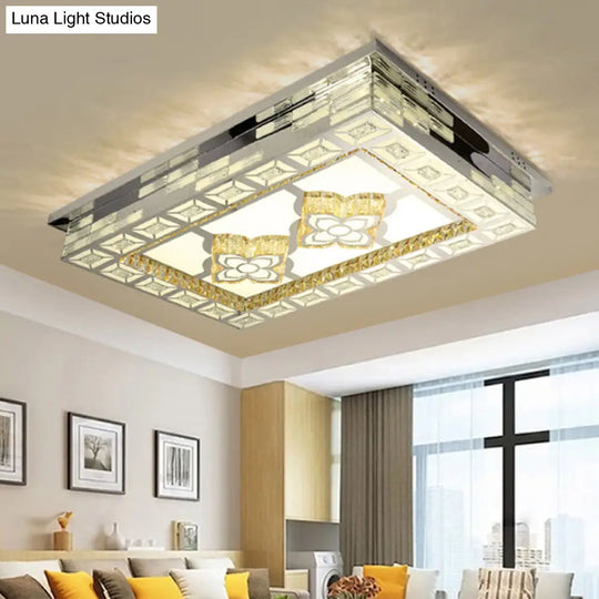 Minimal Amber Crystal Led Chrome Flush Ceiling Lamp - Rectangle Shape With Optional Patterns