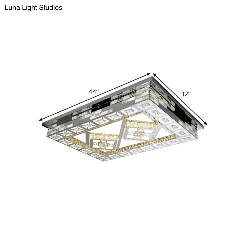 Minimal Amber Crystal Led Chrome Flush Ceiling Lamp - Rectangle Shape With Optional Patterns