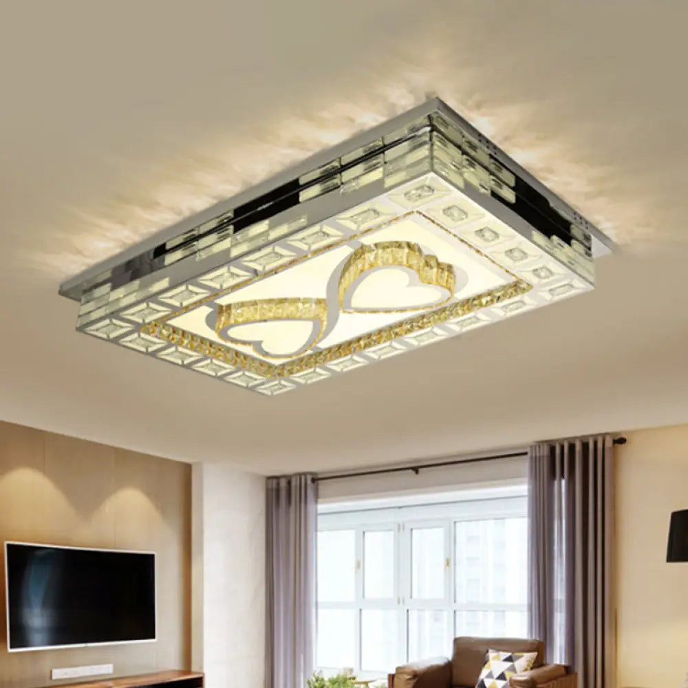 Minimal Amber Crystal Led Chrome Flush Ceiling Lamp - Rectangle Shape With Optional Patterns / C