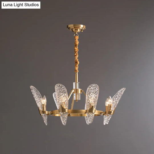 Minimal Arc Panel Chandelier Pendant Lamp With Clear Crystal Glass Brass Frame - 8/10-Bulb