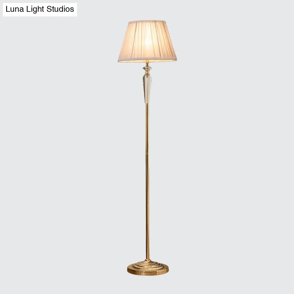 Minimal Beige/Light Purple/Royal Blue Fabric Floor Lamp With Crystal Accent - Ideal For Living Room