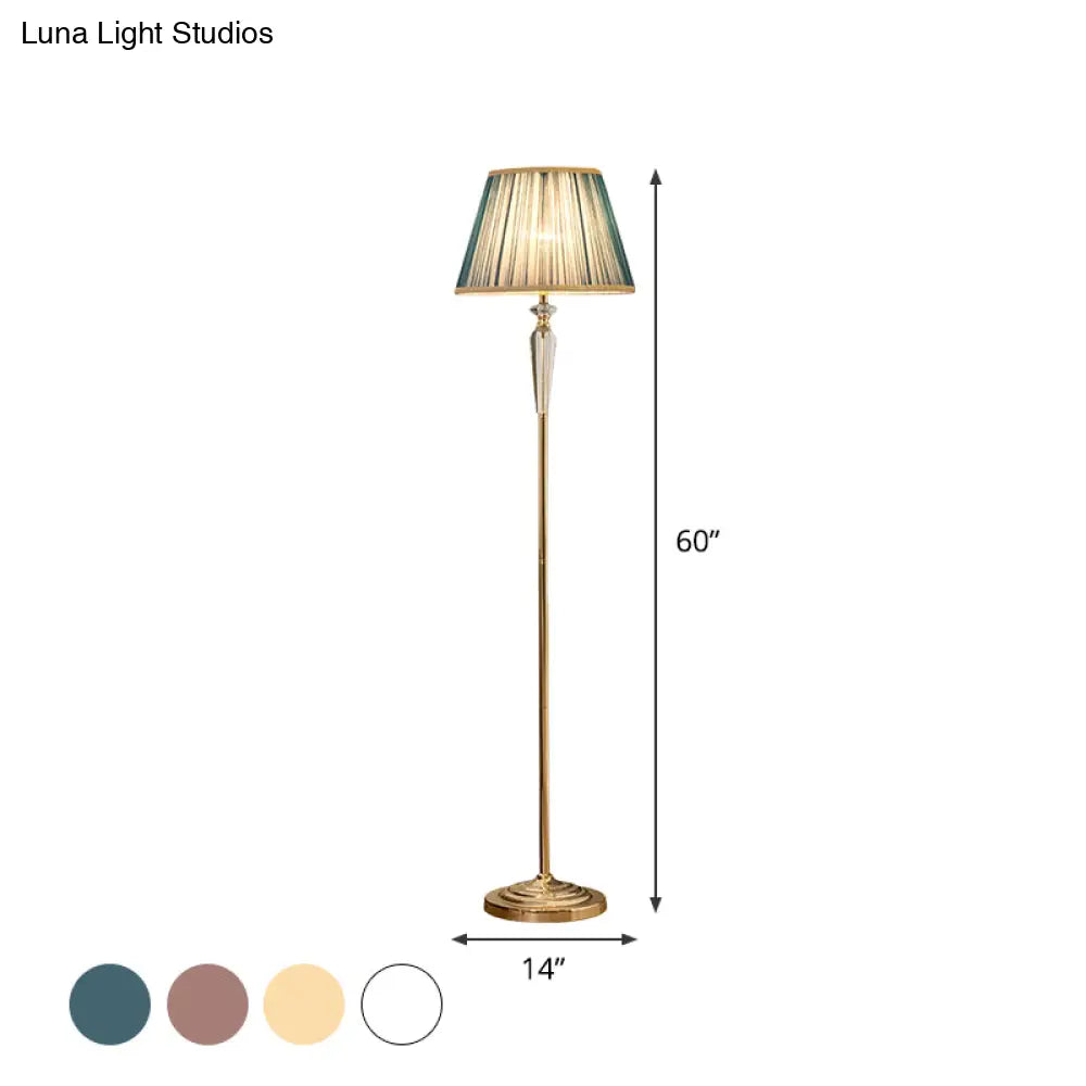 Minimal Beige/Light Purple/Royal Blue Fabric Floor Lamp With Crystal Accent - Ideal For Living Room