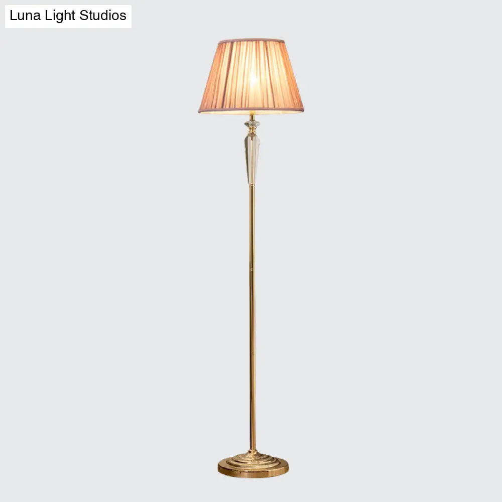 Minimal Beige/Light Purple/Royal Blue Fabric Floor Lamp With Crystal Accent - Ideal For Living Room