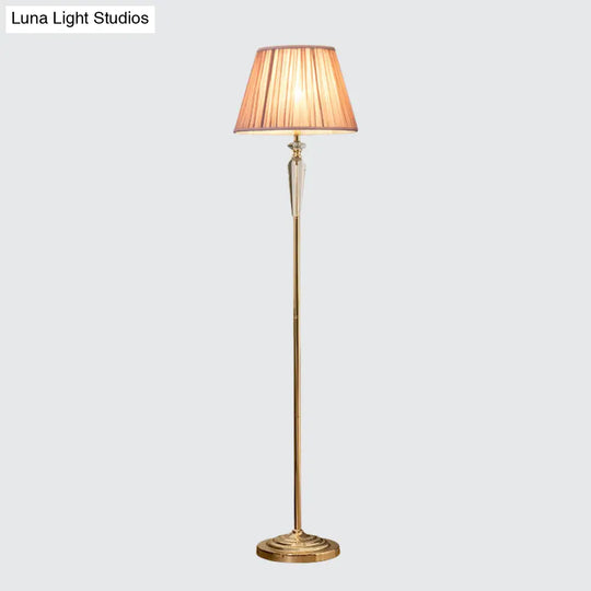 Minimal Beige/Light Purple/Royal Blue Fabric Floor Lamp With Crystal Accent - Ideal For Living Room