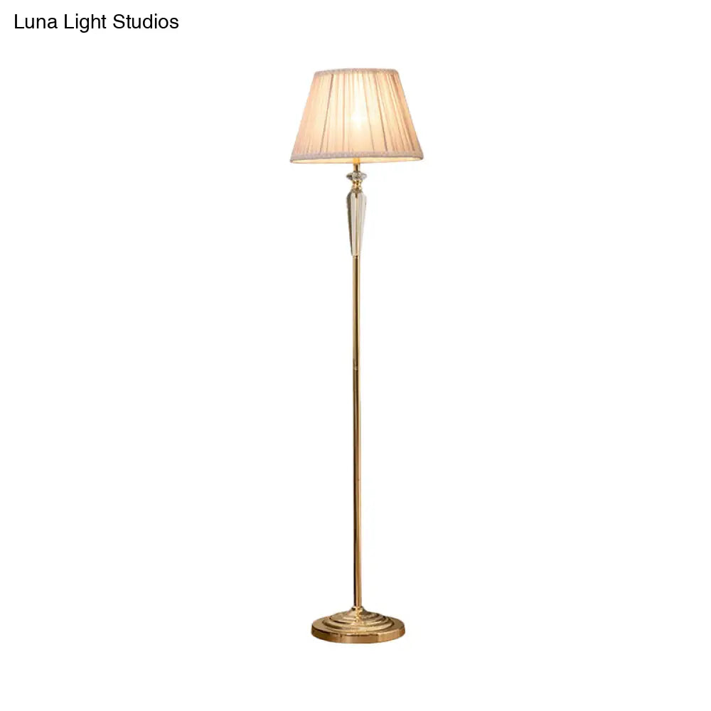 Minimal Beige/Light Purple/Royal Blue Fabric Floor Lamp With Crystal Accent - Ideal For Living Room