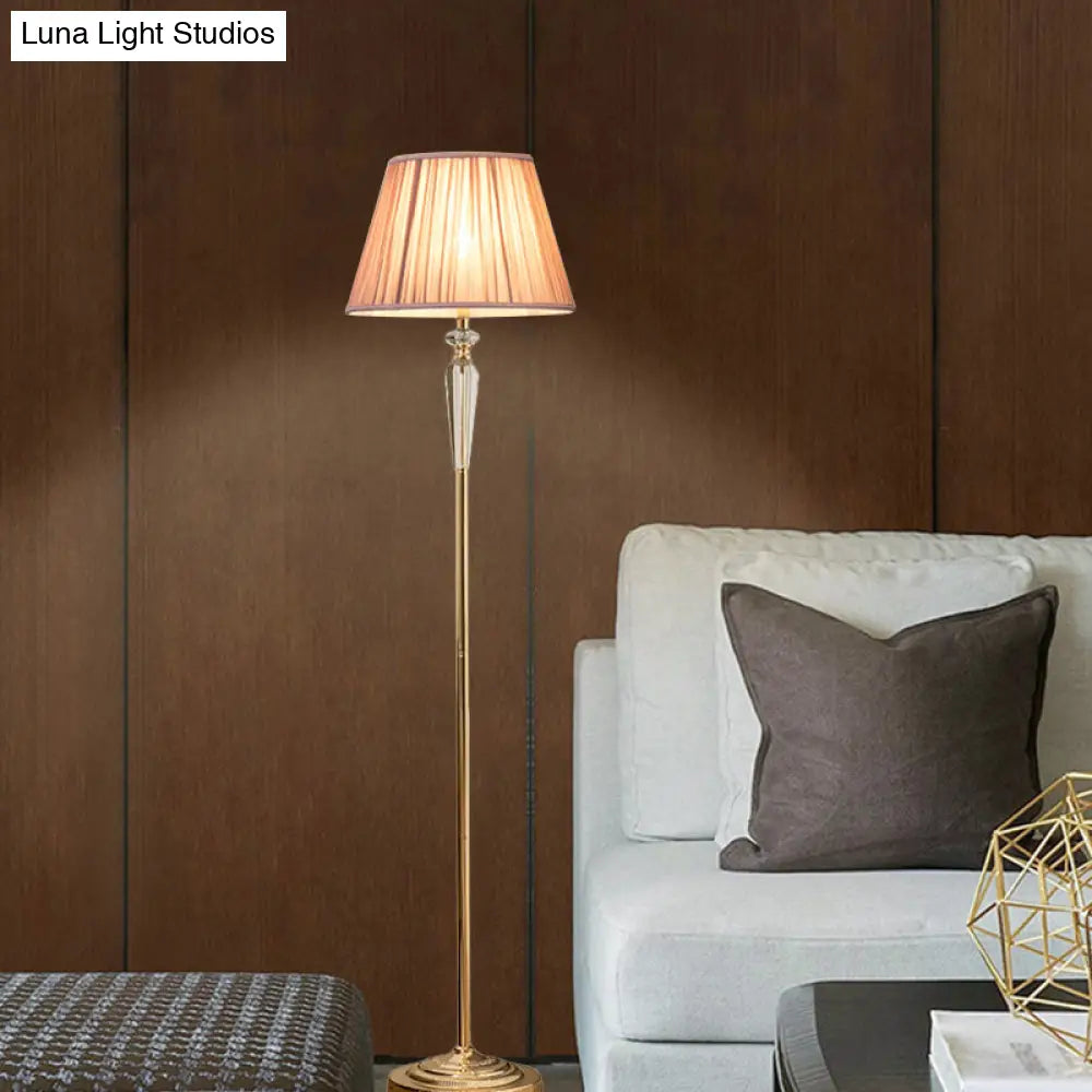 Minimal Beige/Light Purple/Royal Blue Fabric Floor Lamp With Crystal Accent - Ideal For Living Room