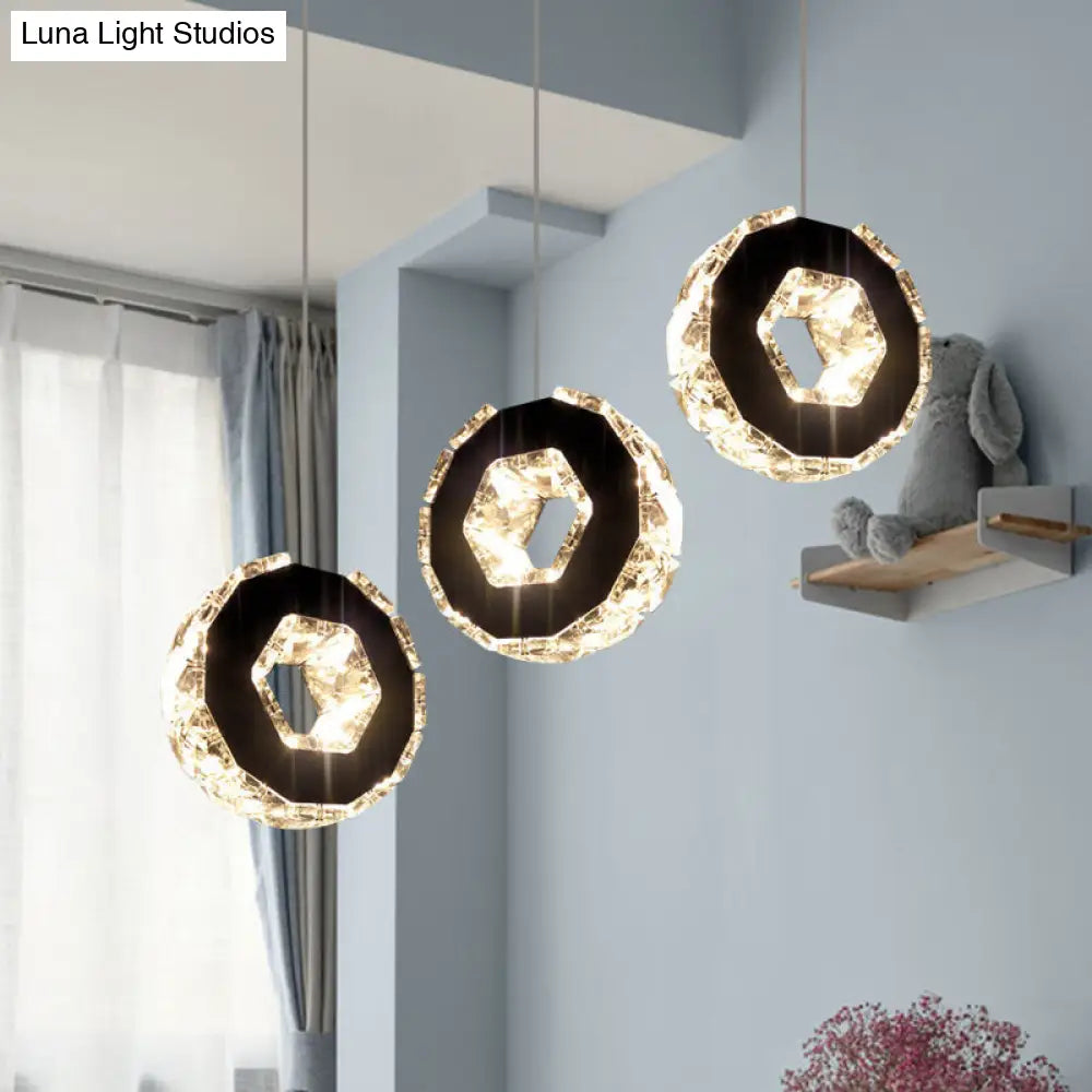 Minimal Chrome Led Pendant With Beveled Crystal Ring Design Warm/White/Neutral Light / White