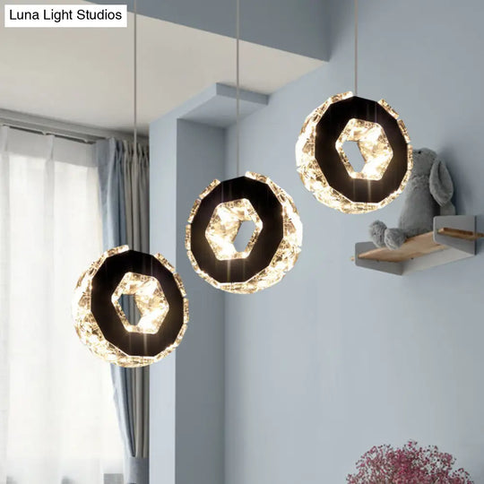 Minimal Chrome Led Pendant With Beveled Crystal Ring Design Warm/White/Neutral Light / White