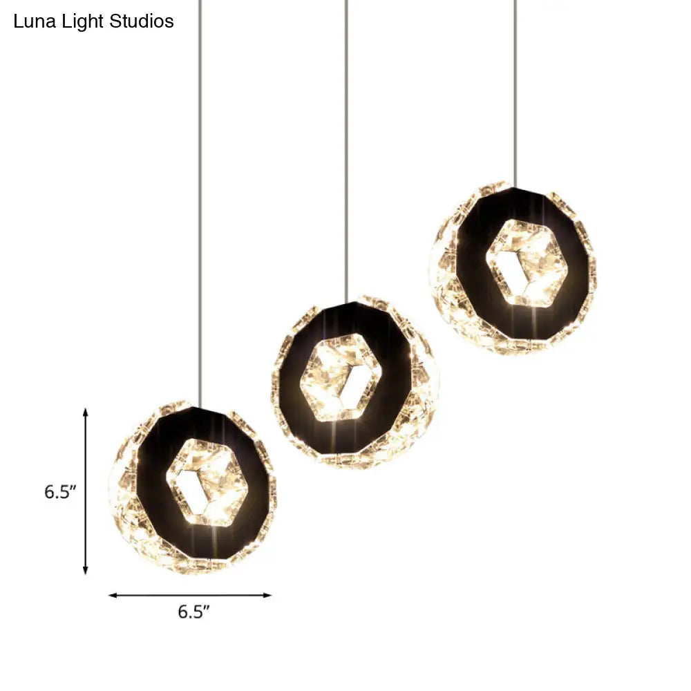 Minimal Chrome Led Pendant With Beveled Crystal Ring Design Warm/White/Neutral Light