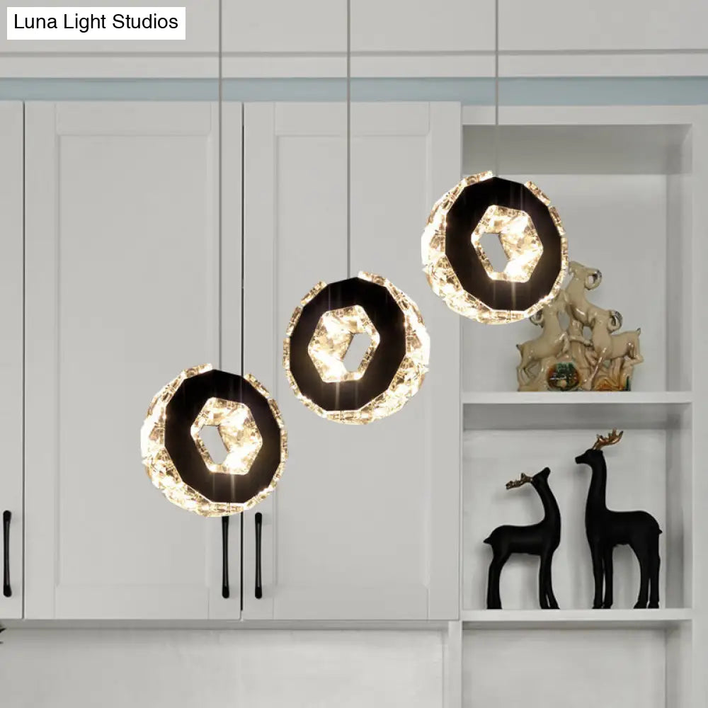 Minimal Chrome Led Pendant With Beveled Crystal Ring Design Warm/White/Neutral Light