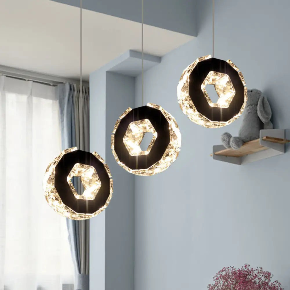 Minimal Beveled Crystal Ring Chrome Led Pendant Ceiling Light In Warm/White/Neutral / White